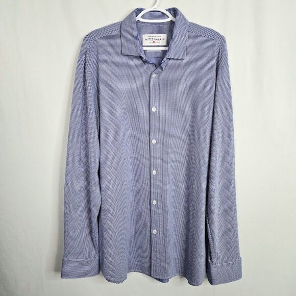 Men's MIZZEN & MAIN Button Up Down Shirt BLUE & WHITE Check size XL Trim Fit - Picture 2 of 7
